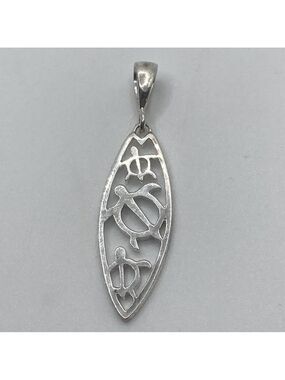 Vtg Sterling Silver Marquis Shaped Sea Turtle Turtles Pendant 1.6”